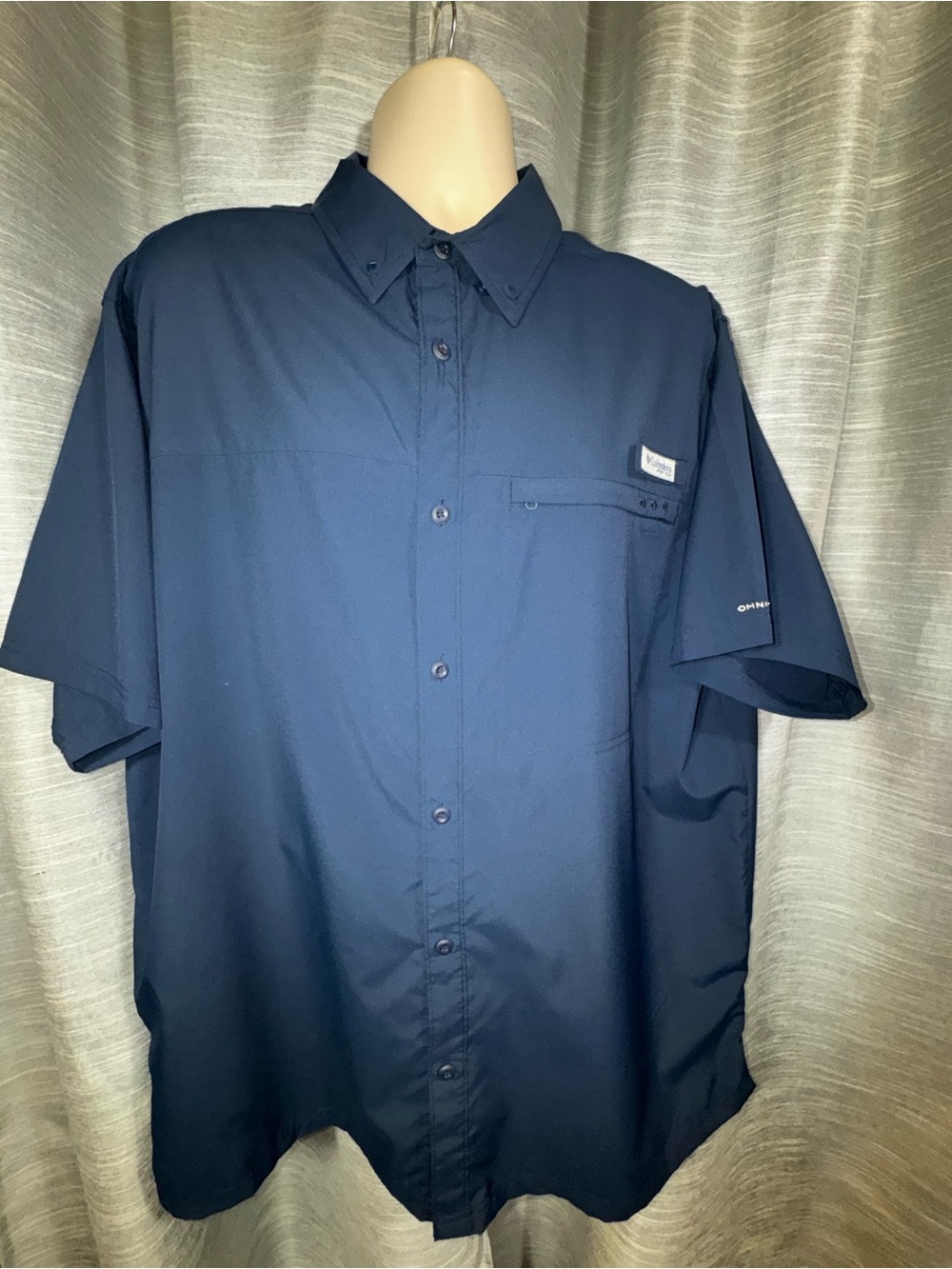 Columbia PFG Navy Omni-Shade Short-Sleeve Button-Down Performance Shirt XL